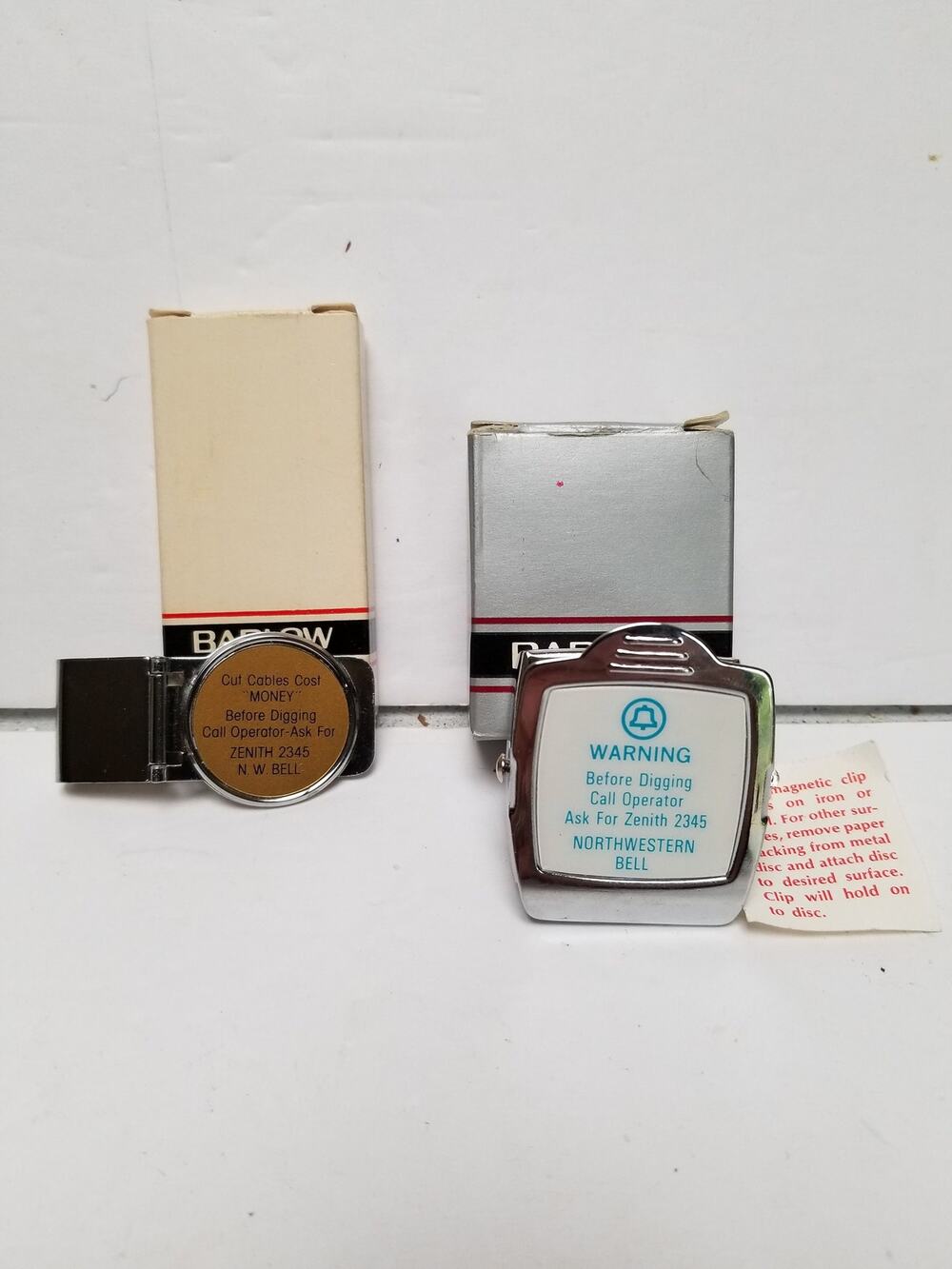Vintage Northwestern Bell Telephone Magnetic Desk Clip & Barlow Money Clip NIB